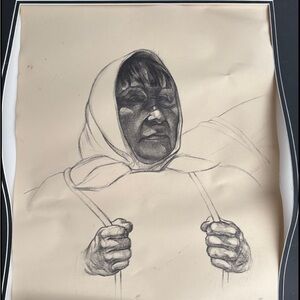 RARE 1972 SIGNED NATIVE AMERICAN Charcoal Portrait Art Print